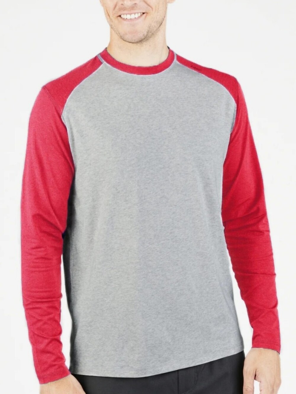 Champion Reglan Heather Grey & Red Long Sleeve T-shirt Small